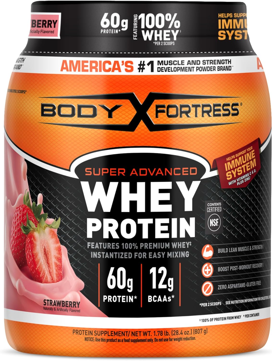 Body Fortress Super Advanced Whey Protein Powder Strawberry 60g Protein