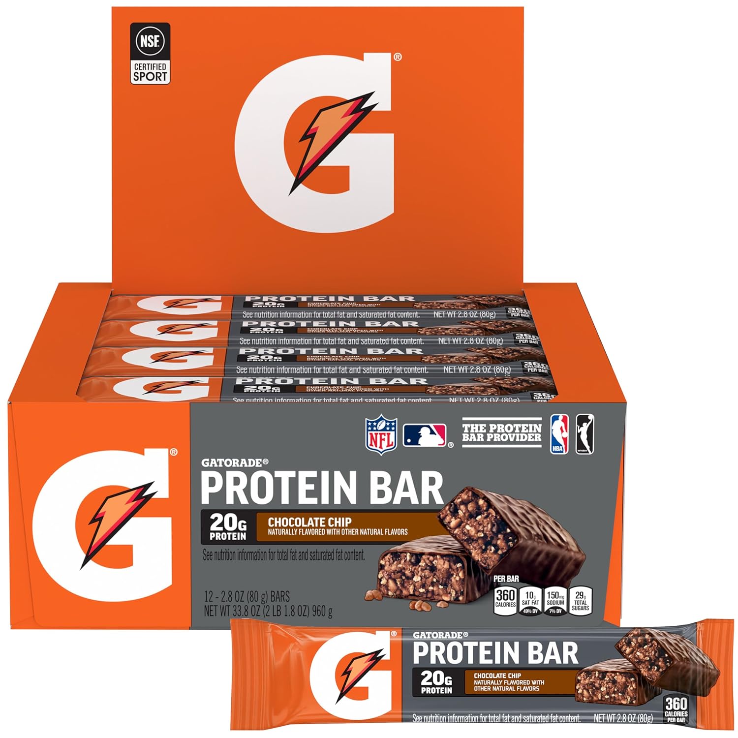 Gatorade Whey Protein Recover Bars Chocolate Chip 28 ouncePack of