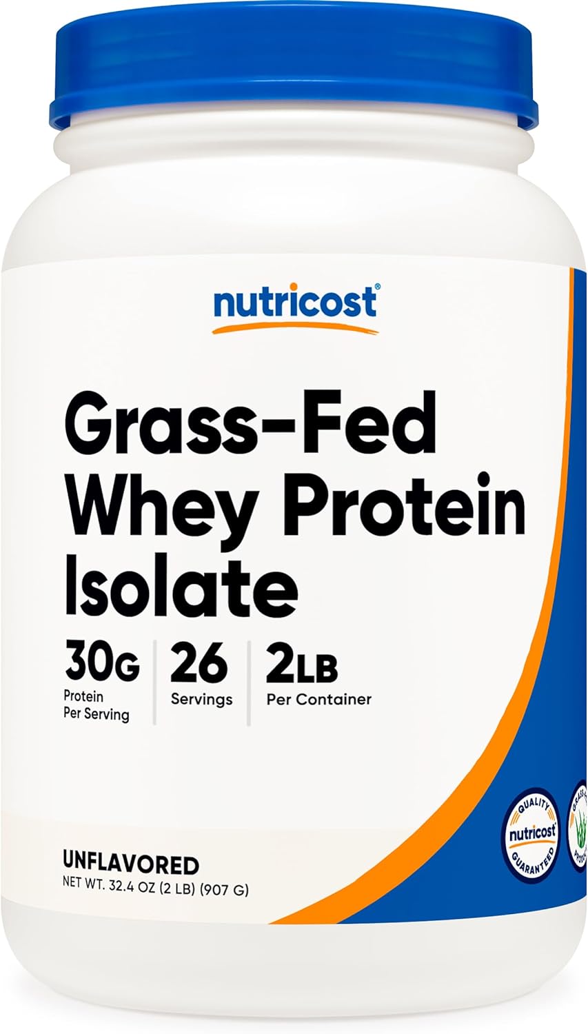 Nutricost Grass Fed Whey Protein Isolate Unflavored 2LBS Non GMO Gluten