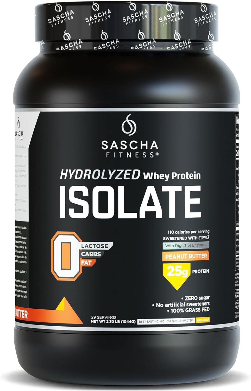 SASCHA FITNESS Hydrolyzed Whey Protein Isolate100 Grass Fed 23 Pounds Peanut